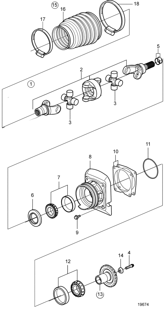 Схема узла U-Joint And Bearing Carrier: A Для Volvo Penta Dph-B