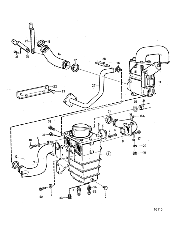 Схема узла After Cooler: A Для Volvo Penta Tamd61A