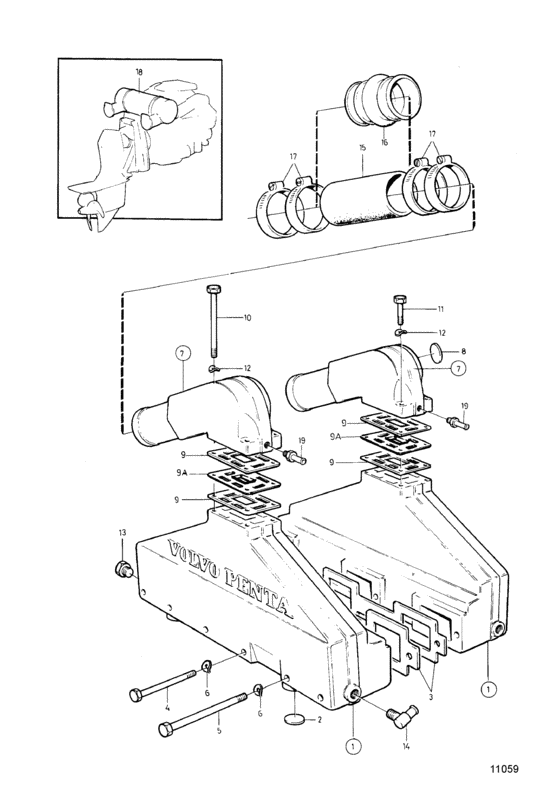 Схема узла Exhaust Manifold: C Для Volvo Penta 431A
