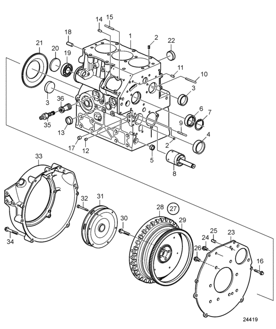 Схема узла Cylinder Block And Flywheel Housing Для Volvo Penta D1-30F