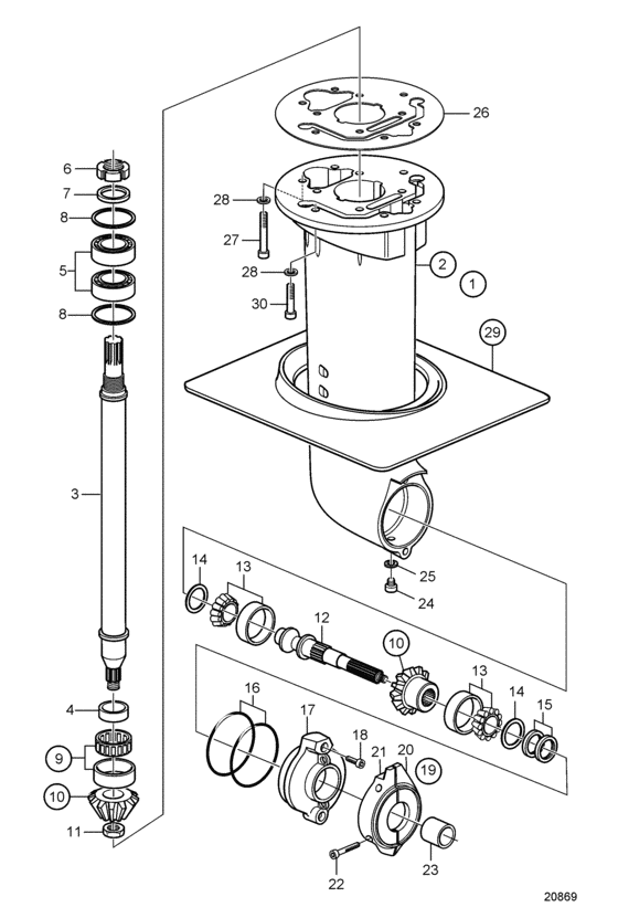Схема узла Lower Gear Unit Sail Boat Drive Unit 130S, 130Sr Для Volvo Penta 130S-A