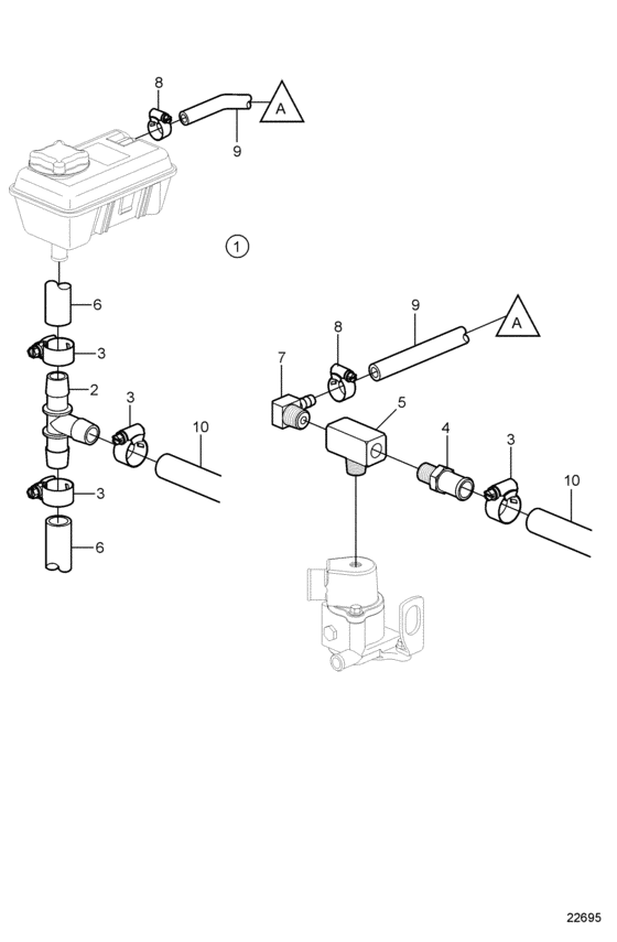 Схема узла Hot Water Outlet, Freshwater Cooled Для Volvo Penta 5.0Gxi-Bf