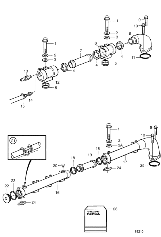 Схема узла Collecting Pipe: B Для Volvo Penta Tamd165A-A