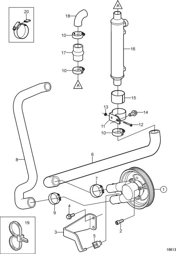 Схема узла Seawater Pump And Hoses Для Volvo Penta 5.7Gsii-A