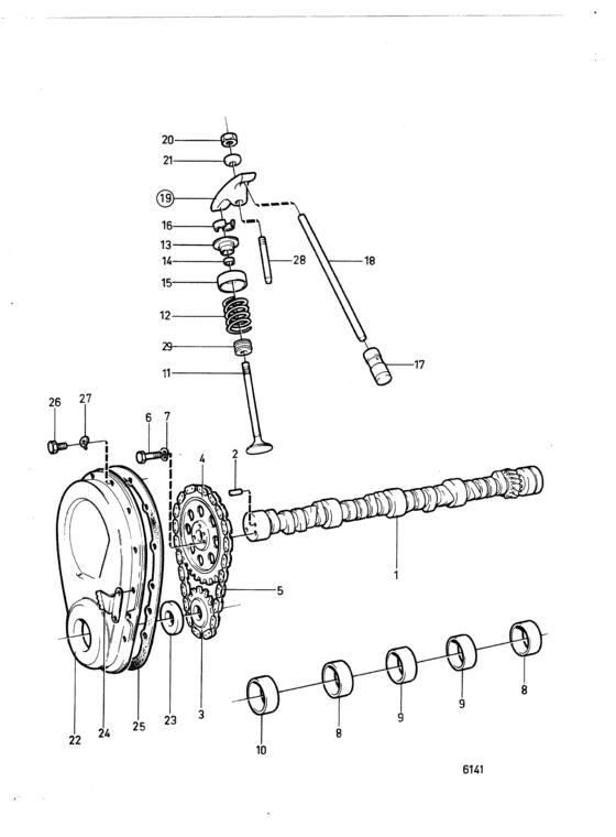 Схема узла Camshaft And Valve Mechanism: B Для Volvo Penta Aq255B