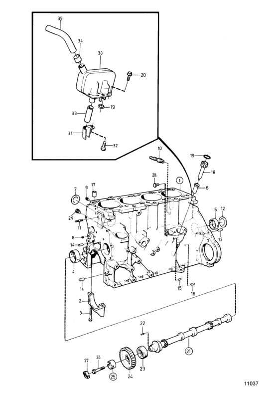 Схема узла Cylinder Block: B Для Volvo Penta 230A