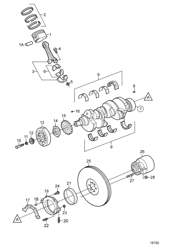 Схема узла Crankshaft And Related Parts Для Volvo Penta 4.3Gl-B