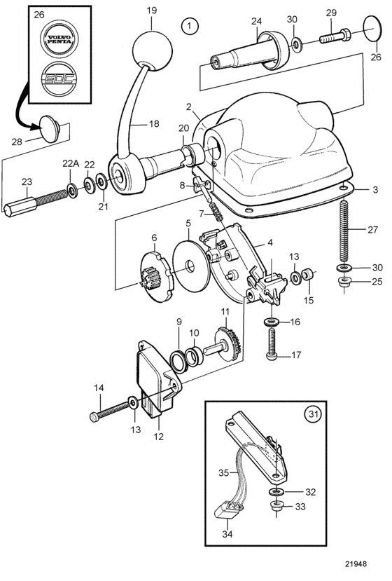 Схема узла Electronic Control, Top Mount, With Neutral Switch Для Volvo Penta 5.0Gxice-M