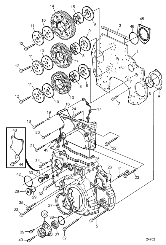 Схема узла Timing Gear Casing Sn1012645019- Для Volvo Penta D12C-A Mp