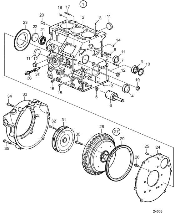 Схема узла Cylinder Block And Flywheel Housing Для Volvo Penta D1-20A