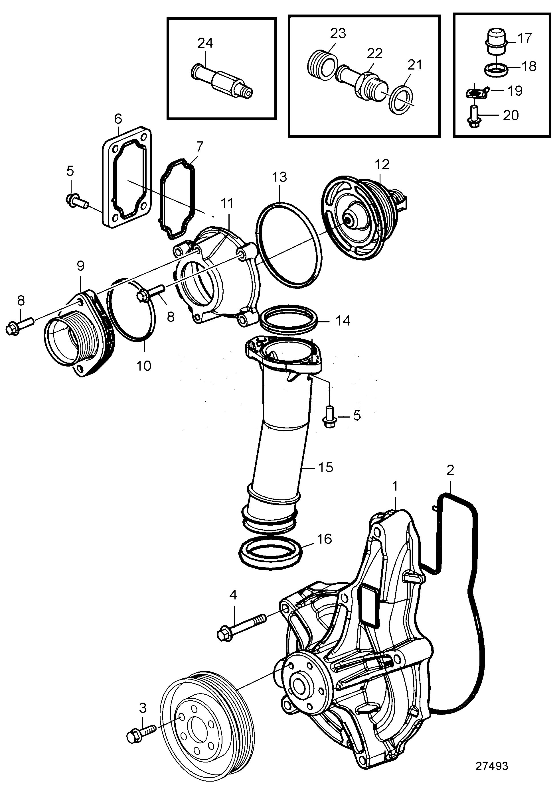 Схема узла Water Pump And Thermostat. Sn2016080036-