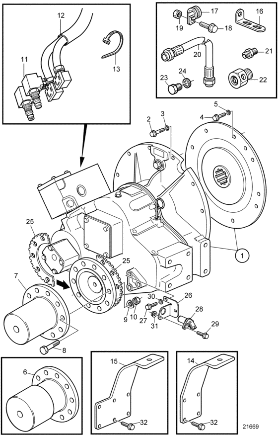 Схема узла Connecting Components Zf325A: A Для Volvo Penta D12C-A Mp
