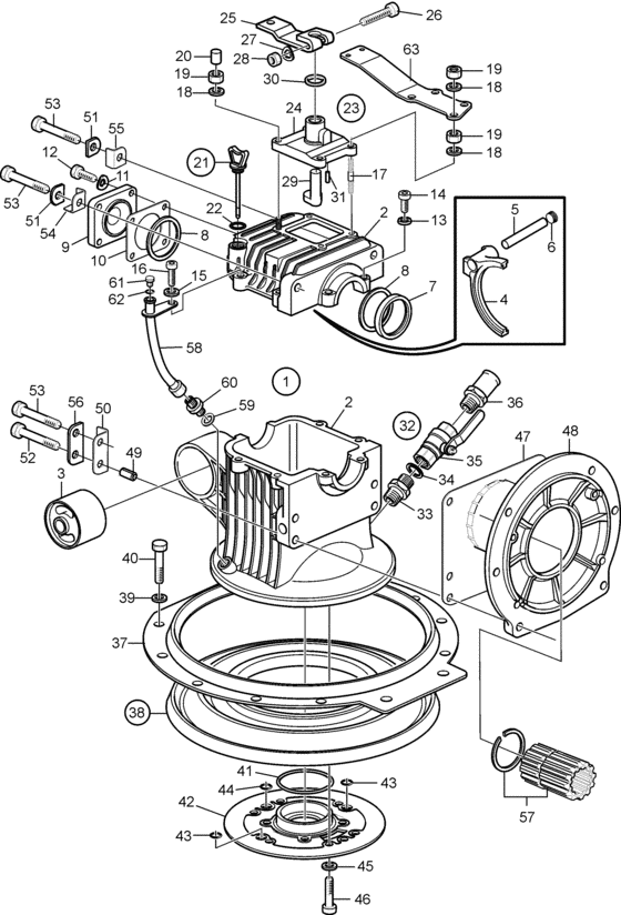 Схема узла Upper Gear Unit Sail Boat Drive Unit 150S-A, 150Sr-A, 150S-B, 150Sr-B Для Volvo Penta 150S-A