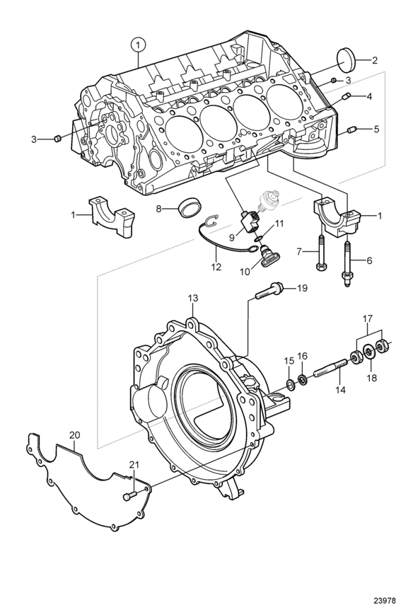 Схема узла Cylinder Block And Flywheel Housing Для Volvo Penta 5.7Osi-300-J