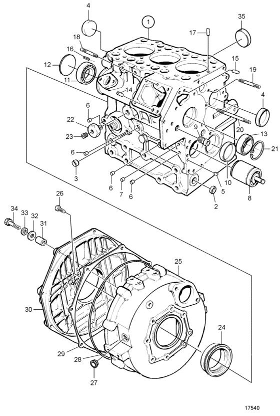 Схема узла Cylinder Block And Flywheel Housing Для Volvo Penta Md2030D