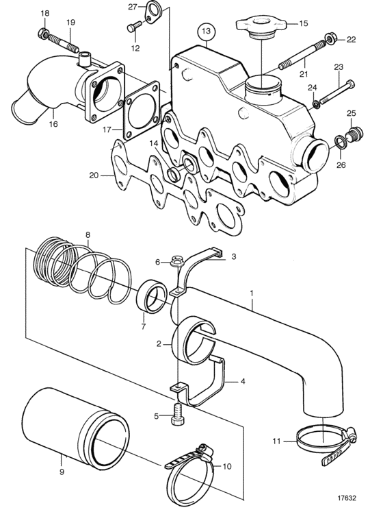 Схема узла Induction And Exhaust Manifold, Sn5101311300- Для Volvo Penta Md2020B