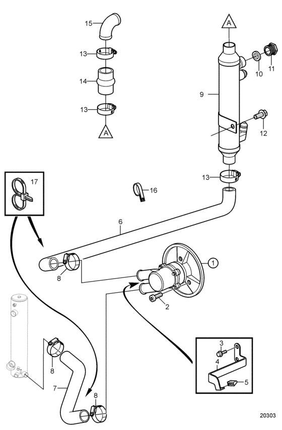 Схема узла Seawater Pump And Hoses, Inboard With Freshwater Cooling Для Volvo Penta 8.1Gxii-D