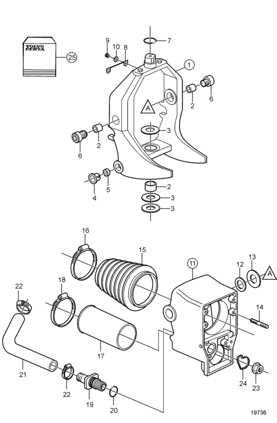 Схема узла Gimbal Ring And Pivot Housing, Early Version Для Volvo Penta Sx-Mhp