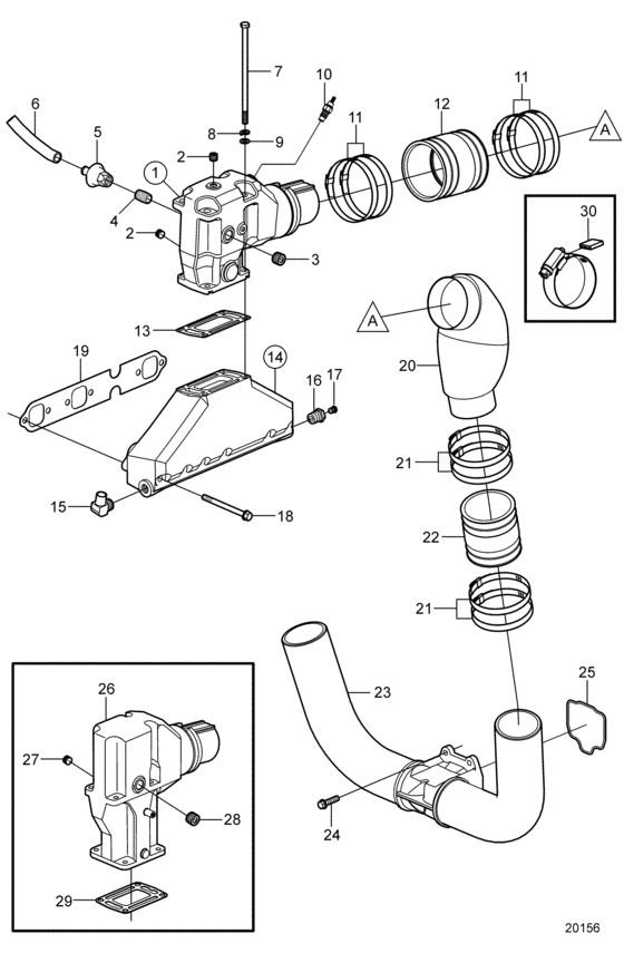 Схема узла Выхлоп Для Volvo Penta 4.3Gl-A