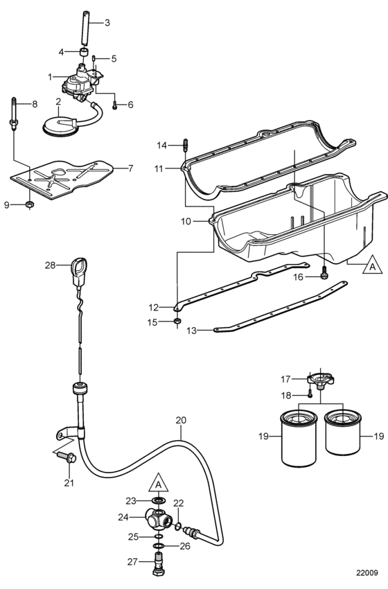 Схема узла Oil Pan And Oil Pump, Later Для Volvo Penta 5.0Gl-E