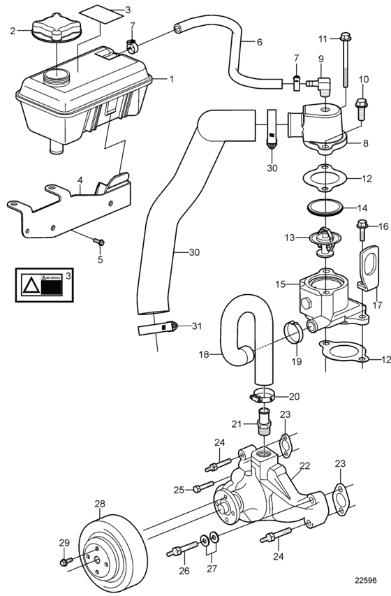 Схема узла Circulation Pump And Thermostat Housing, V-Drive With Freshwater Cooling Для Volvo Penta 5.7Gxii-H