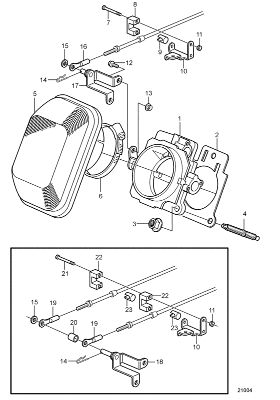 Схема узла Throttle Body And Throttle Cable Connection Для Volvo Penta 8.1Gi-Ff