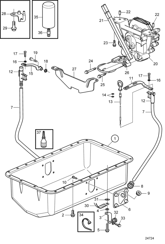 Схема узла Lubricating System. Sn2004009982-2004014258 Для Volvo Penta D4-225A-B