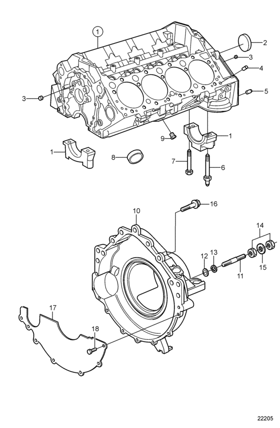 Схема узла Cylinder Block And Flywheel Housing Для Volvo Penta 5.0Gxi-Ff