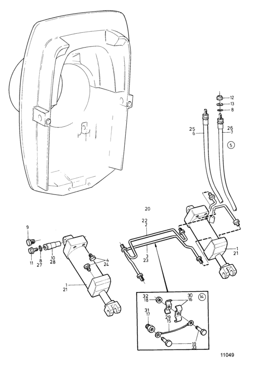 Схема узла Hydraulic Cylinders And Ground Cable Kit Для Volvo Penta 230A