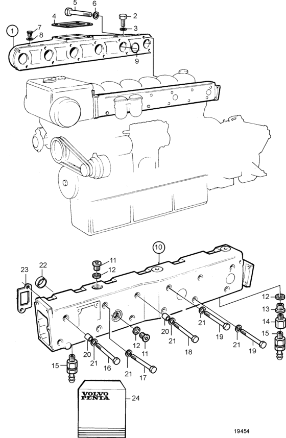 Схема узла Induction And Exhaust Manifold: B Для Volvo Penta Tamd122P-B