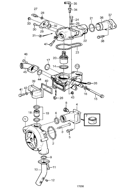 Схема узла Water Pump And Thermostat Housing Для Volvo Penta Tamd73Wj-A