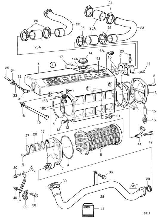 Схема узла Heat Exchanger: B Для Volvo Penta Tamd74A-A