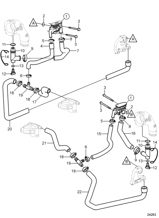 Схема узла Exhaust Thermostat System Для Volvo Penta 5.0Gxice-M