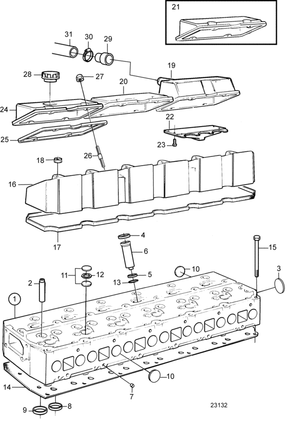 Схема узла Cylinder Head: B Для Volvo Penta Ad41L-A