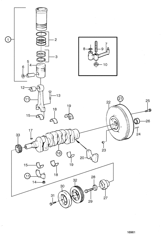 Схема узла Crank Mechanism: A Для Volvo Penta Kamd42P-A