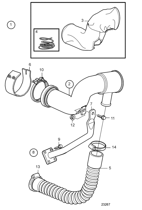 Схема узла Exhaust Riser Kit, V-Drive Для Volvo Penta D6-280I-D