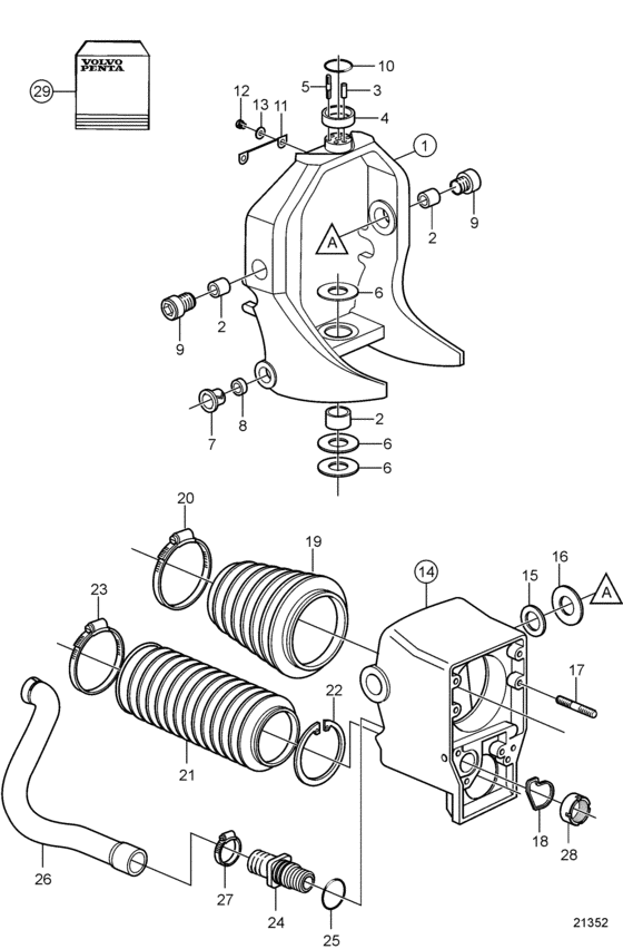 Схема узла Gimbal Ring And Pivot Housing, Later Version Для Volvo Penta Sx-M