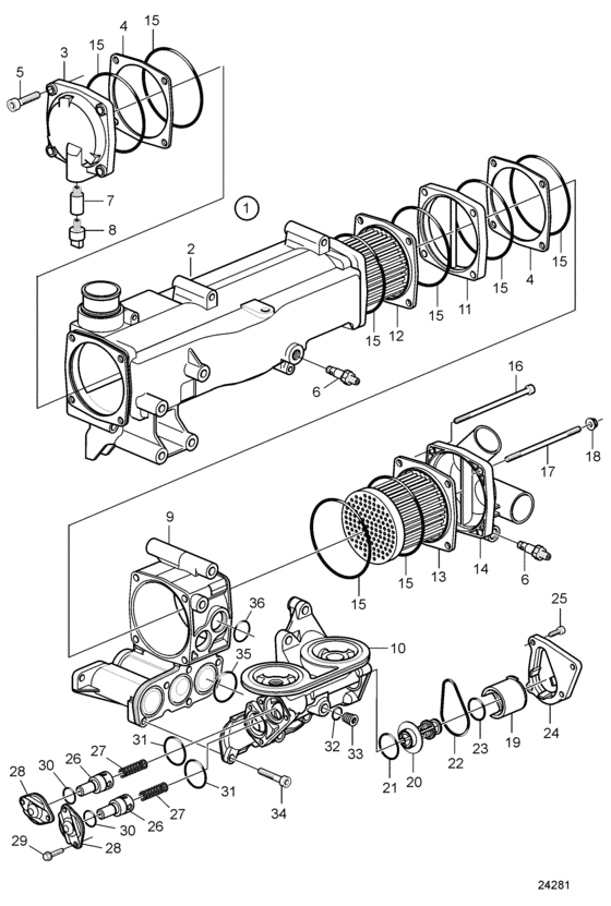 Схема узла Heat Exchanger, Components Для Volvo Penta D6-280A-B
