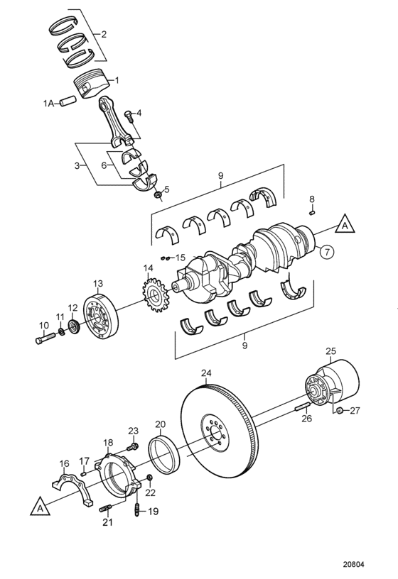 Схема узла Crankshaft And Related Parts Для Volvo Penta 5.7Gxi-A