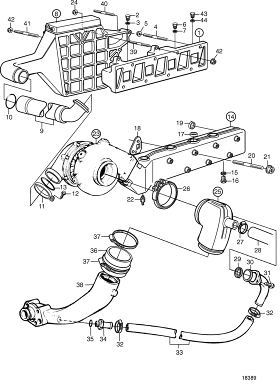 Схема узла Induction And Exhaust Manifold Для Volvo Penta Kad32P-A