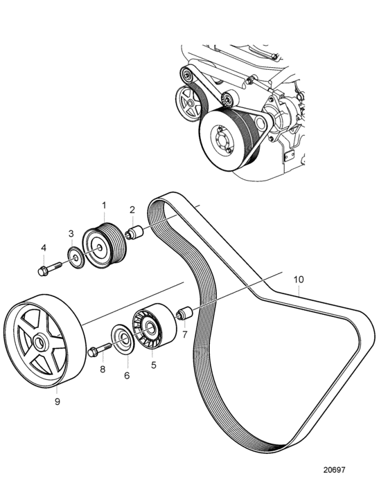 Схема узла Belt Transmission Для Volvo Penta D9A2B D9-500 (R5)