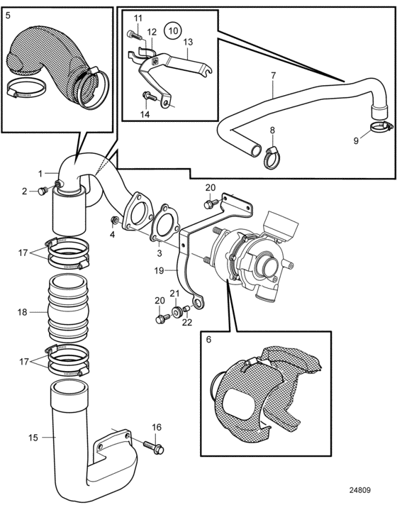 Схема узла Exhaust Manifold And Heat Protection Для Volvo Penta D3-170A-D