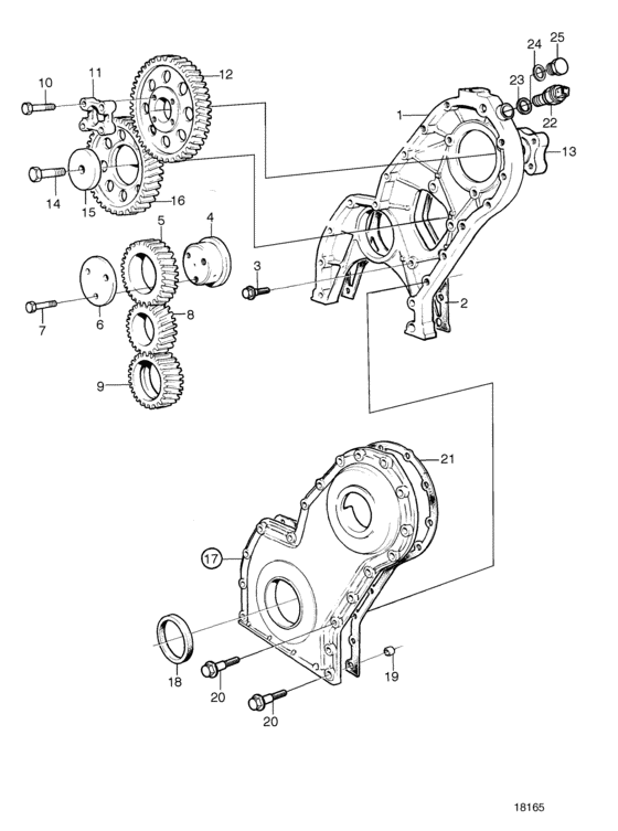 Схема узла Timing Gear Casing And Gears Для Volvo Penta Kad32P-A