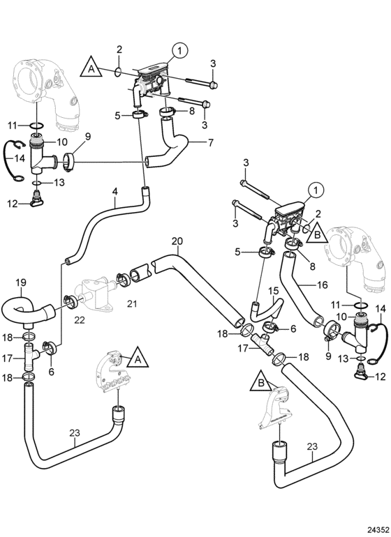 Схема узла Exhaust Thermostat System Для Volvo Penta 8.1Gice-M