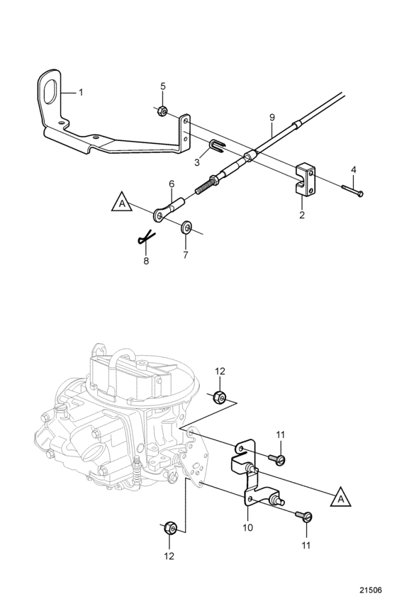 Схема узла Throttle Cable Connection Для Volvo Penta 3.0Glp-E