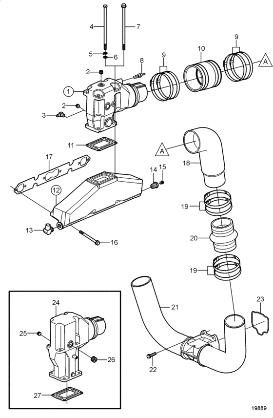 Схема узла Выхлоп Для Volvo Penta 5.0Osi-E