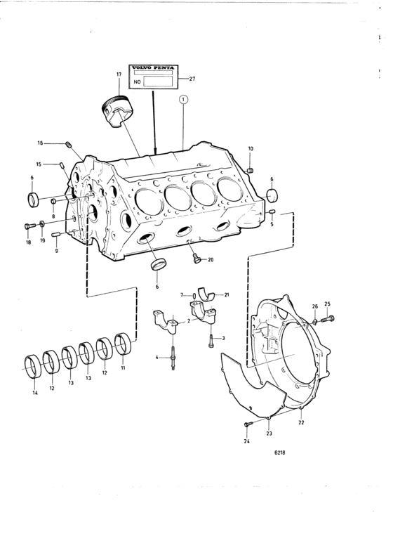 Схема узла Cylinder Block And Flywheel Casing: A Для Volvo Penta Bb260B