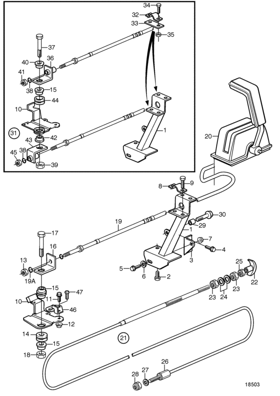 Схема узла Control Connection, Speed And Stop Control Для Volvo Penta Kad32P-A
