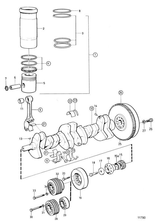 Схема узла Crankshaft And Related Parts Для Volvo Penta Tmd100C