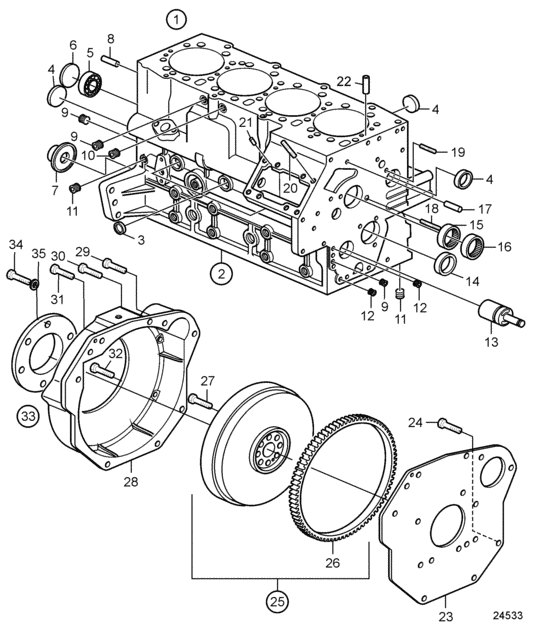 Схема узла Cylinder Block And Flywheel Housing Для Volvo Penta D2-75B